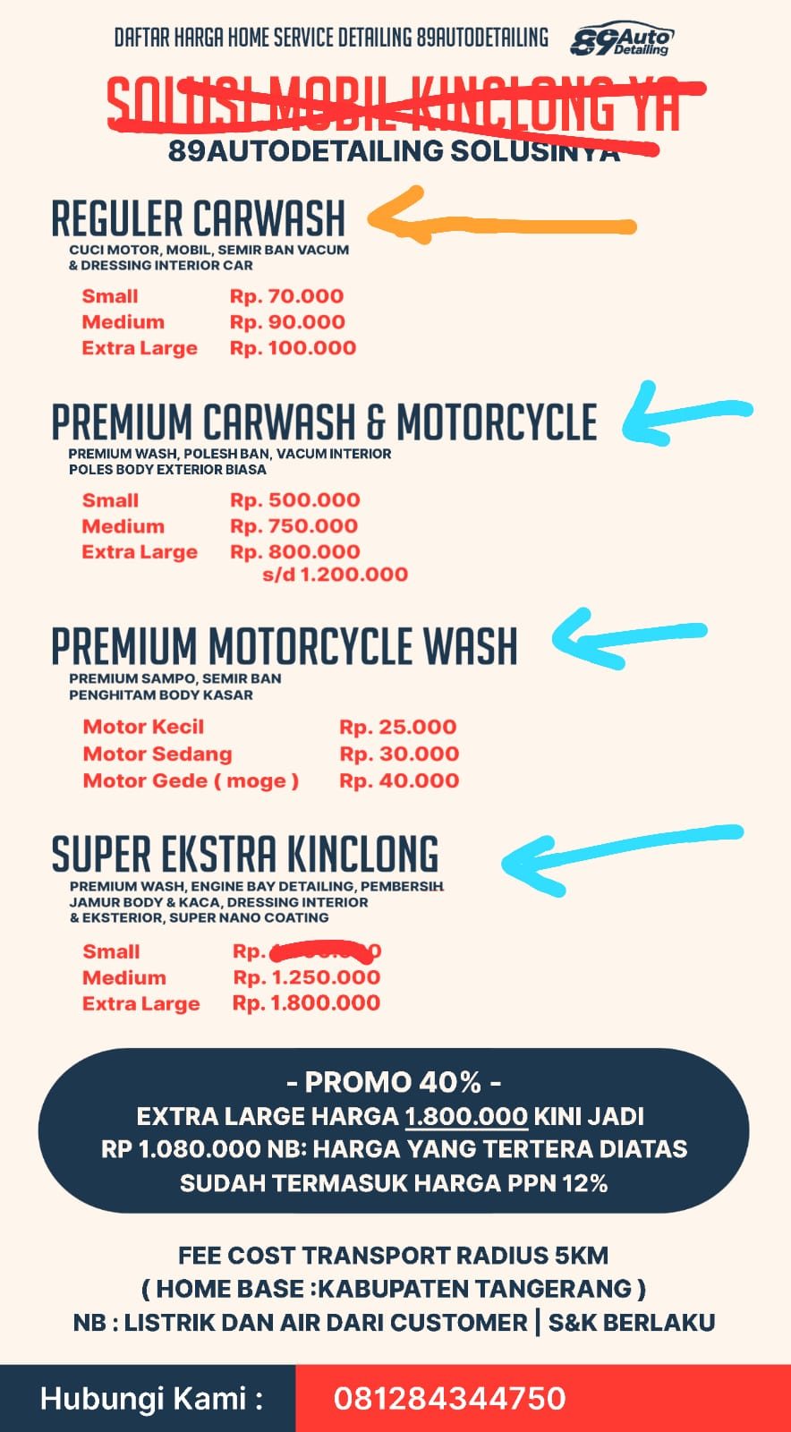 Referensi daftar harga layanan 89 Auto Detailing